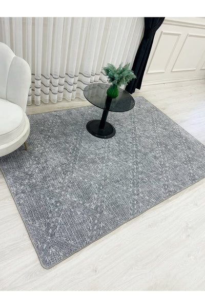 Gray Wicker-Textured Look Latex Leather Base Rug