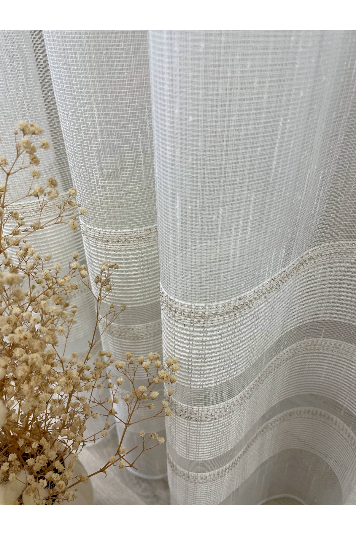 Modern Shantung Banded 1/3 Dense Pleat - Ecru/Gray Sheer Curtain