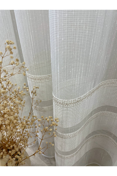 Modern Shantung Banded 1/3 Dense Pleat - Ecru/Gray Sheer Curtain
