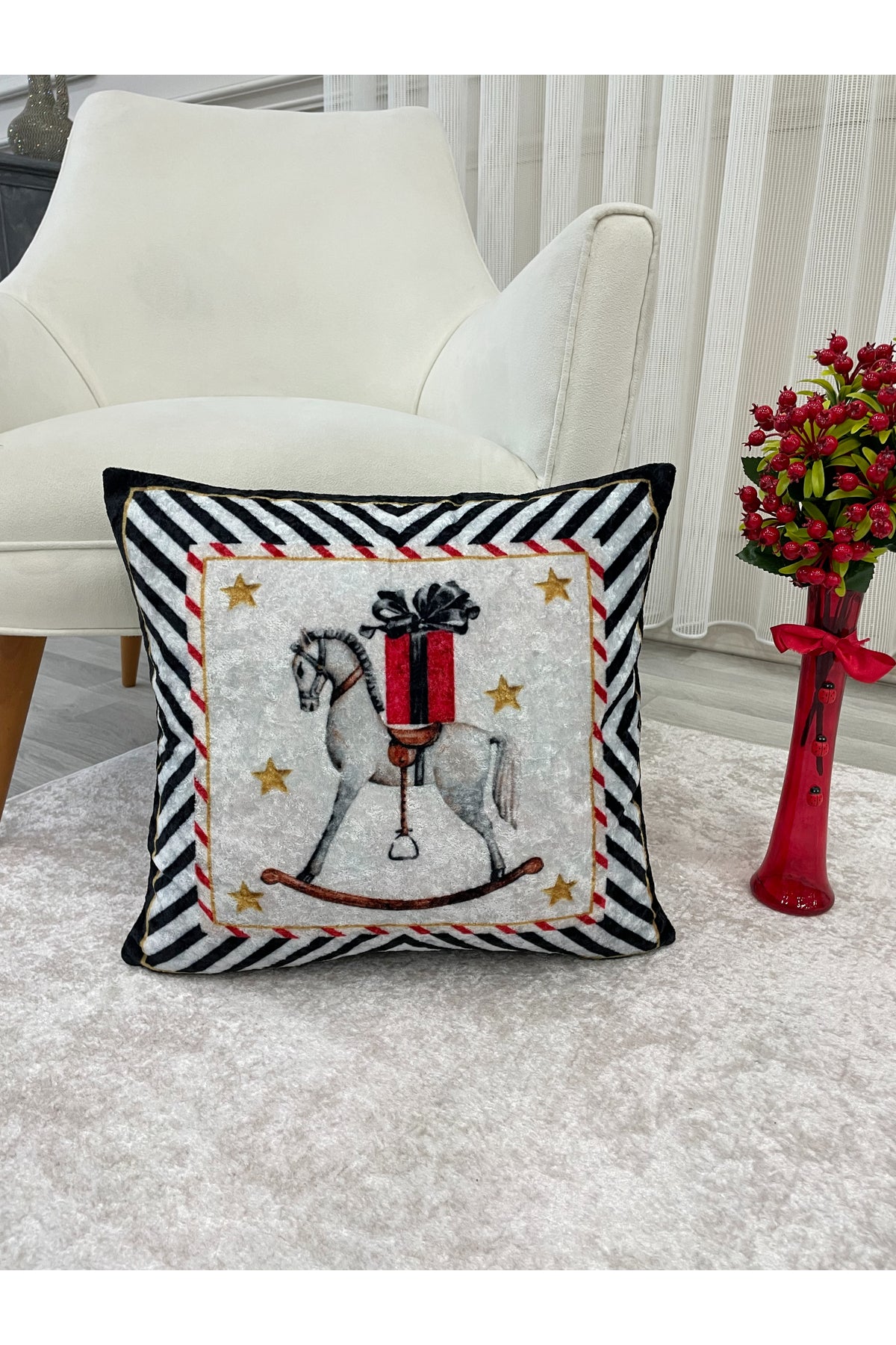 Light Gray Horse Print Throw Pillow Cover 45x45
