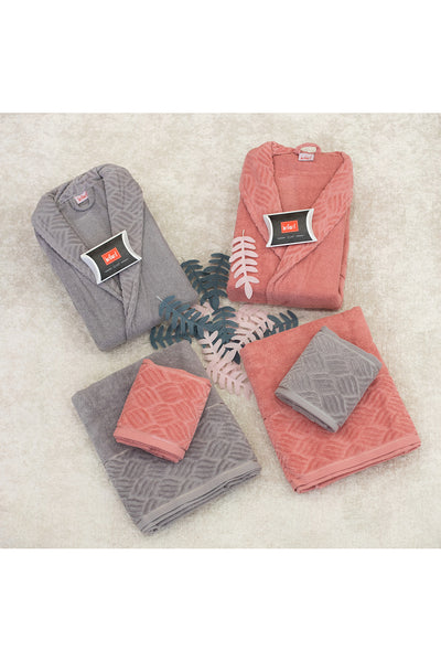 6-Piece Gray - Salmon Family Bathrobe Set