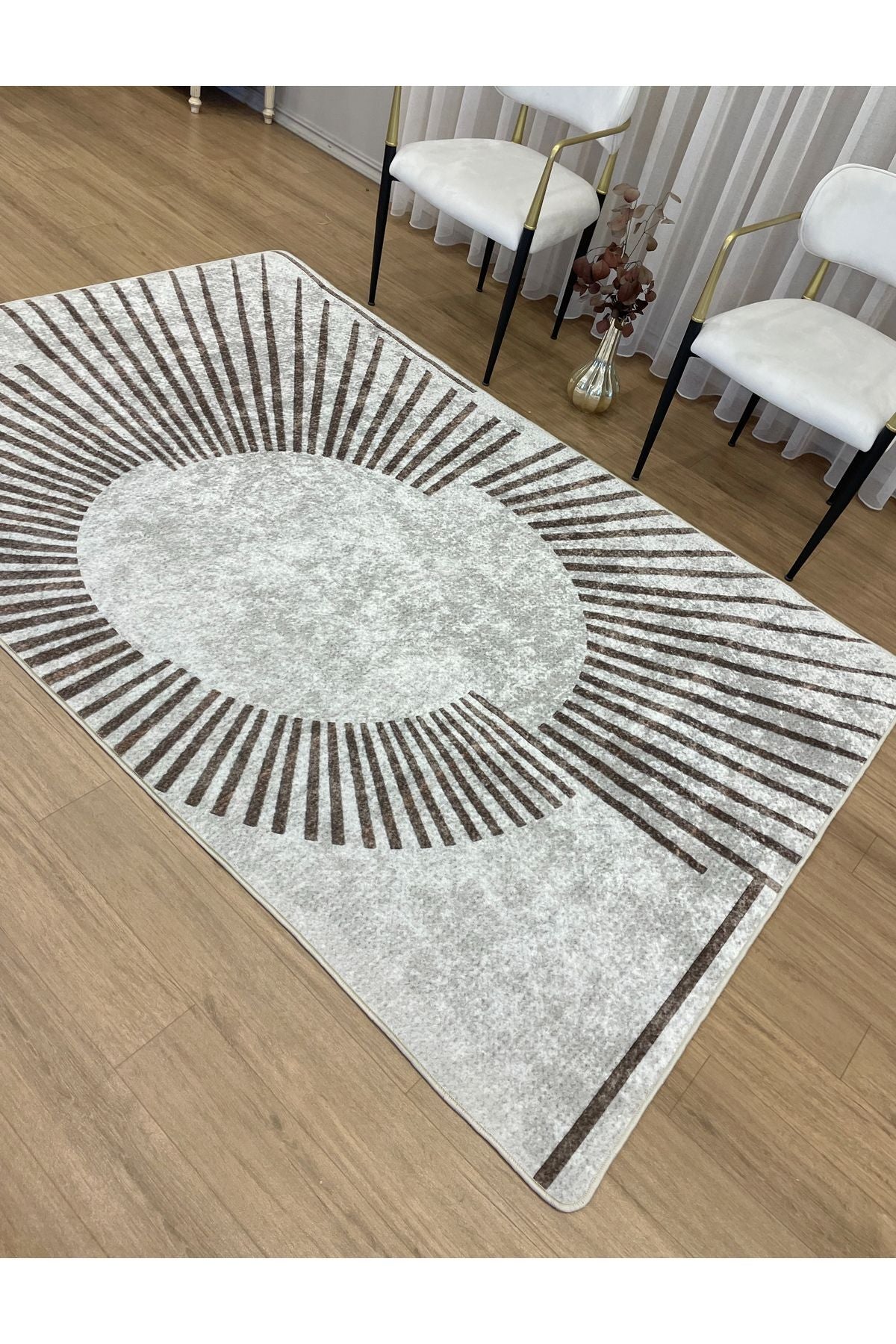 Geometrik Desenli Lateks Taban Halı - Gri - Kahverengi