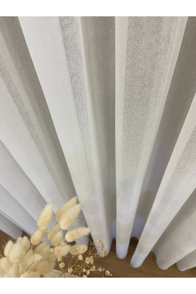 Ecru Linen-Effect 1/3 Dense Pleated Sheer Curtain