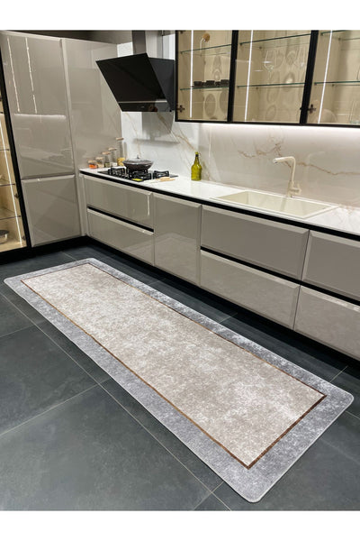 Solid Beige Latex Base Kitchen Rug