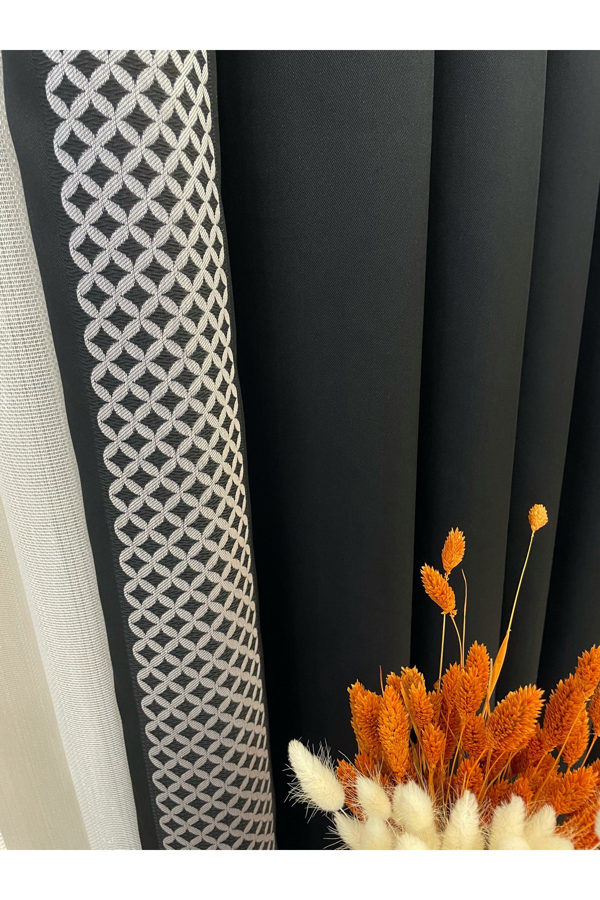 Panel Pattern Jacquard 1/3 Dense Pleat Blackout Curtain - Anthracite Gray - Gold Border