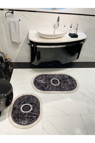 2-Piece Floral Pattern 60x100 - 60x50 Lucky Latex-Backed Bath Mat Set