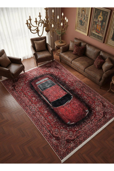 Vintage Car Pattern Latex Base Rug