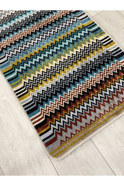 Zigzag Patterned 2-Piece Leather Base Bathroom Mat Set (60x100 - 60x50)