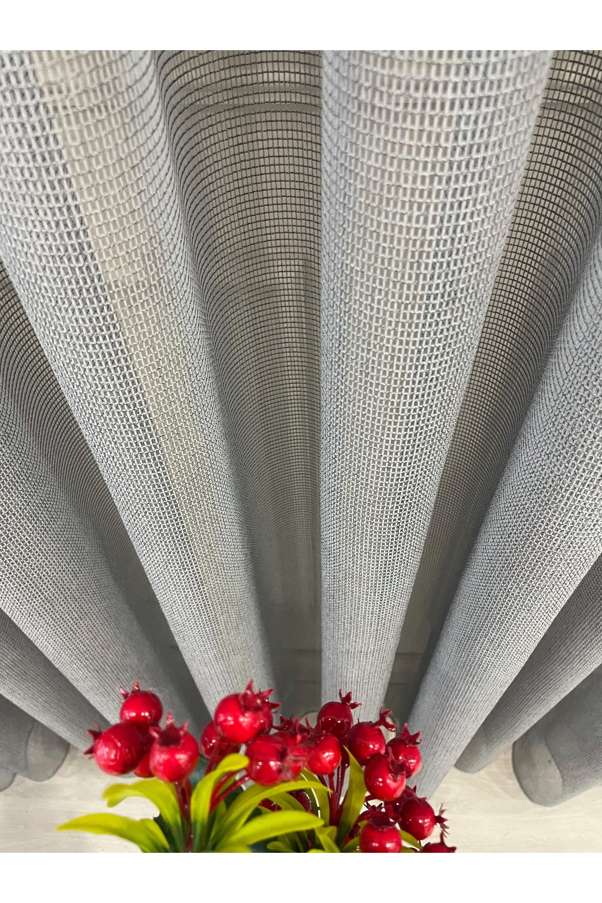 BEIGE-GRAY Modern Textured Knit 1/3 Dense Pleat Sheer Curtain