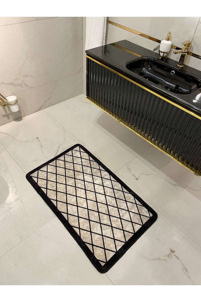 Single Geometric Pattern 50x100 Latex Base Bathroom Mat - BEIGE-BLACK