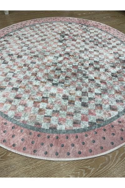 Robert Diamond Pattern Fringeless Round Rug - Brown