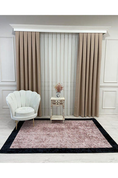 Beige - Black Wicker Jute-Look Latex Base Rug