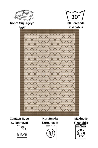 GREEN-BROWN Jute Sisal Look Bordered Non-Slip Base Runner Rug