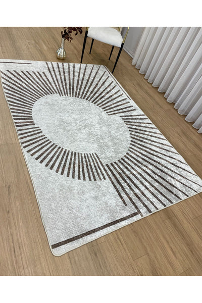 Geometrik Desenli Lateks Taban Halı - Gri - Kahverengi