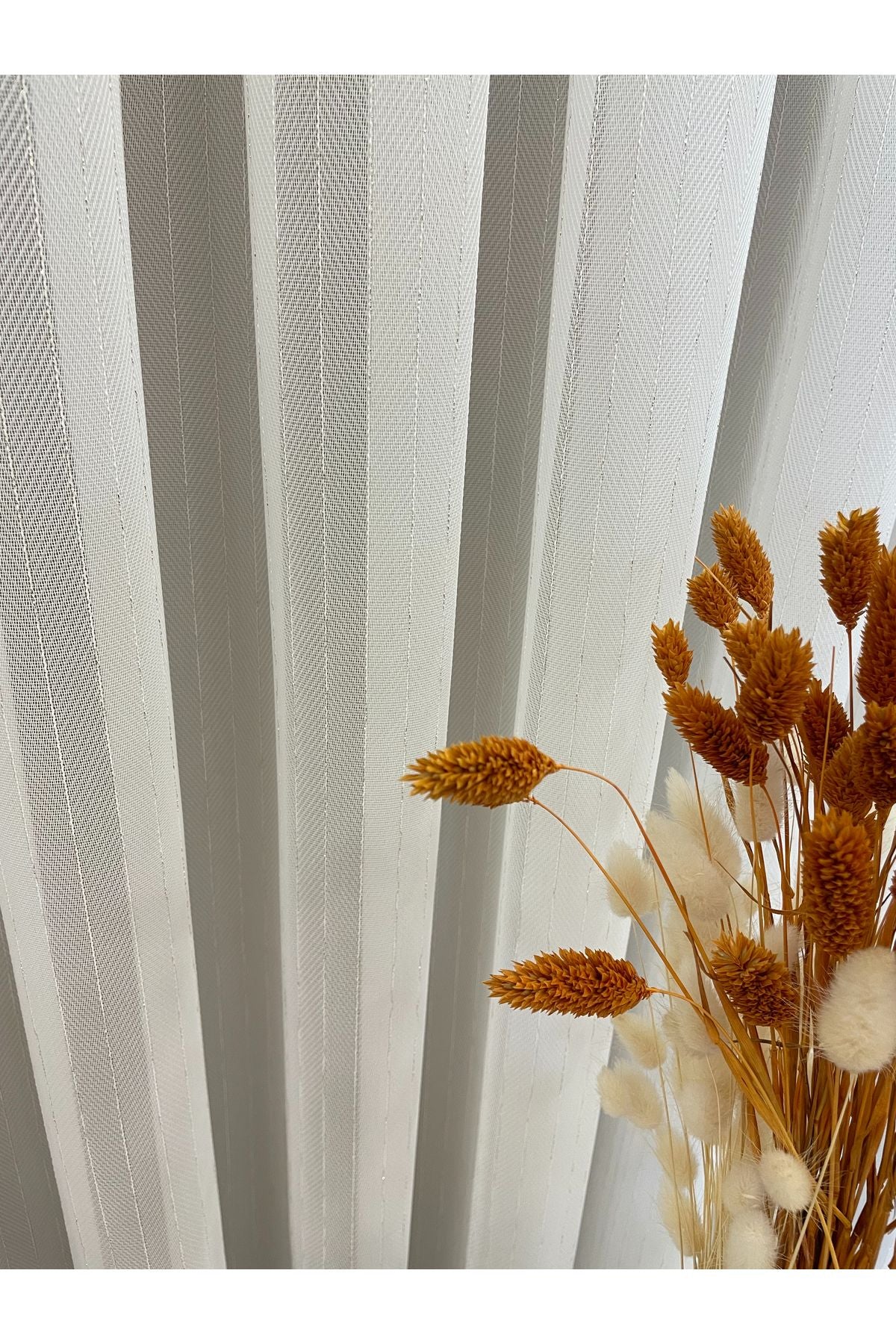 Ecru Pearl Shimmer Self-Striped 1/3 Dense Pleated Sheer Curtain