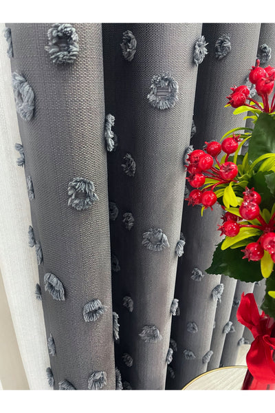 Blue Children's Room Pompom Puffy Blackout Curtain 1/3 Dense Pleating