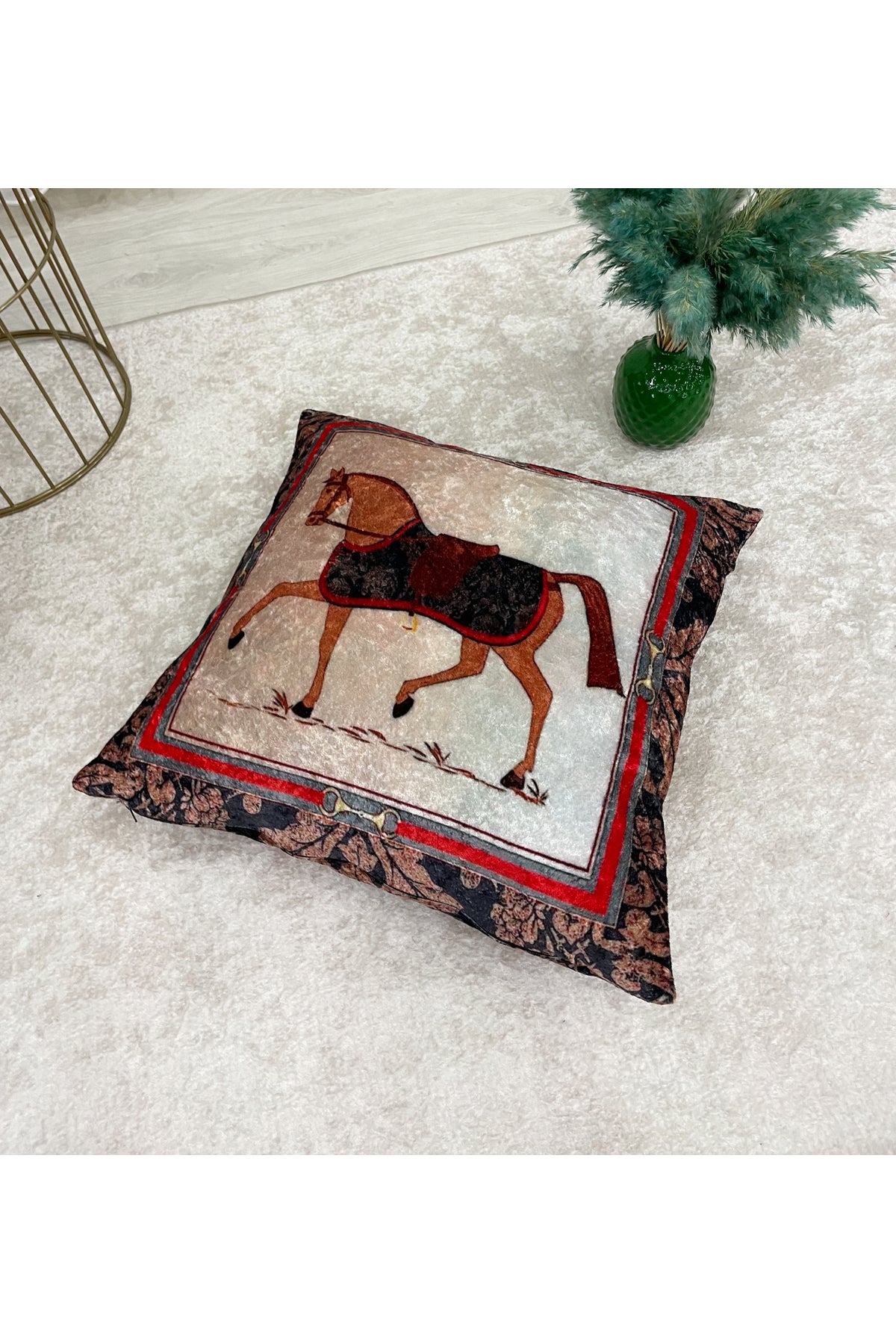Horse Pattern Velvet Cushion 45x45