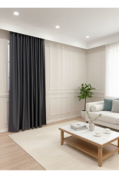 Blackout Room Darkening Curtain No-Pleat (Flat Stitch) Extra Stiffened - Dark Gray / Anthracite