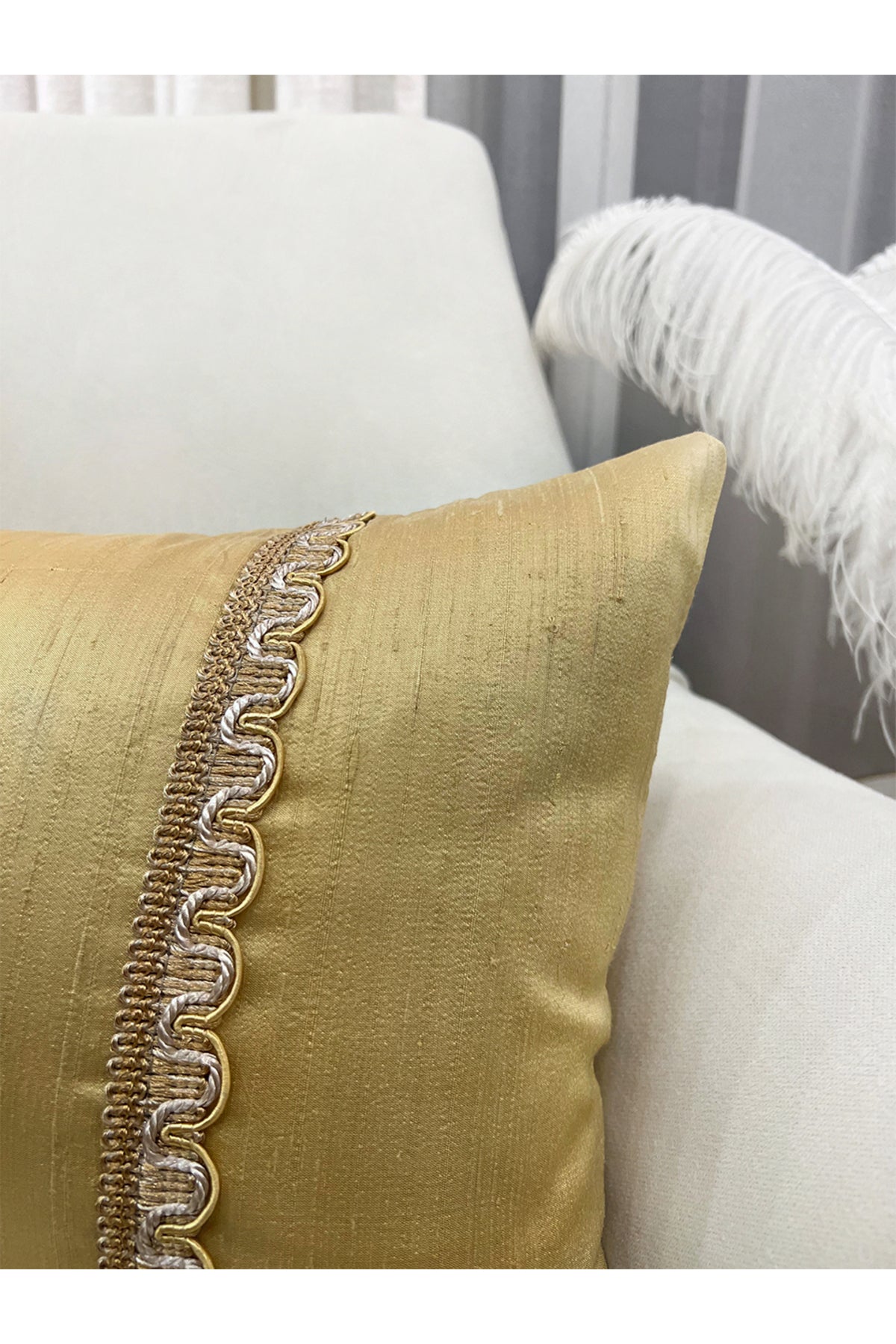 Imported Silk Cushion Pillow Cover with Cord (30x50) Oil Green