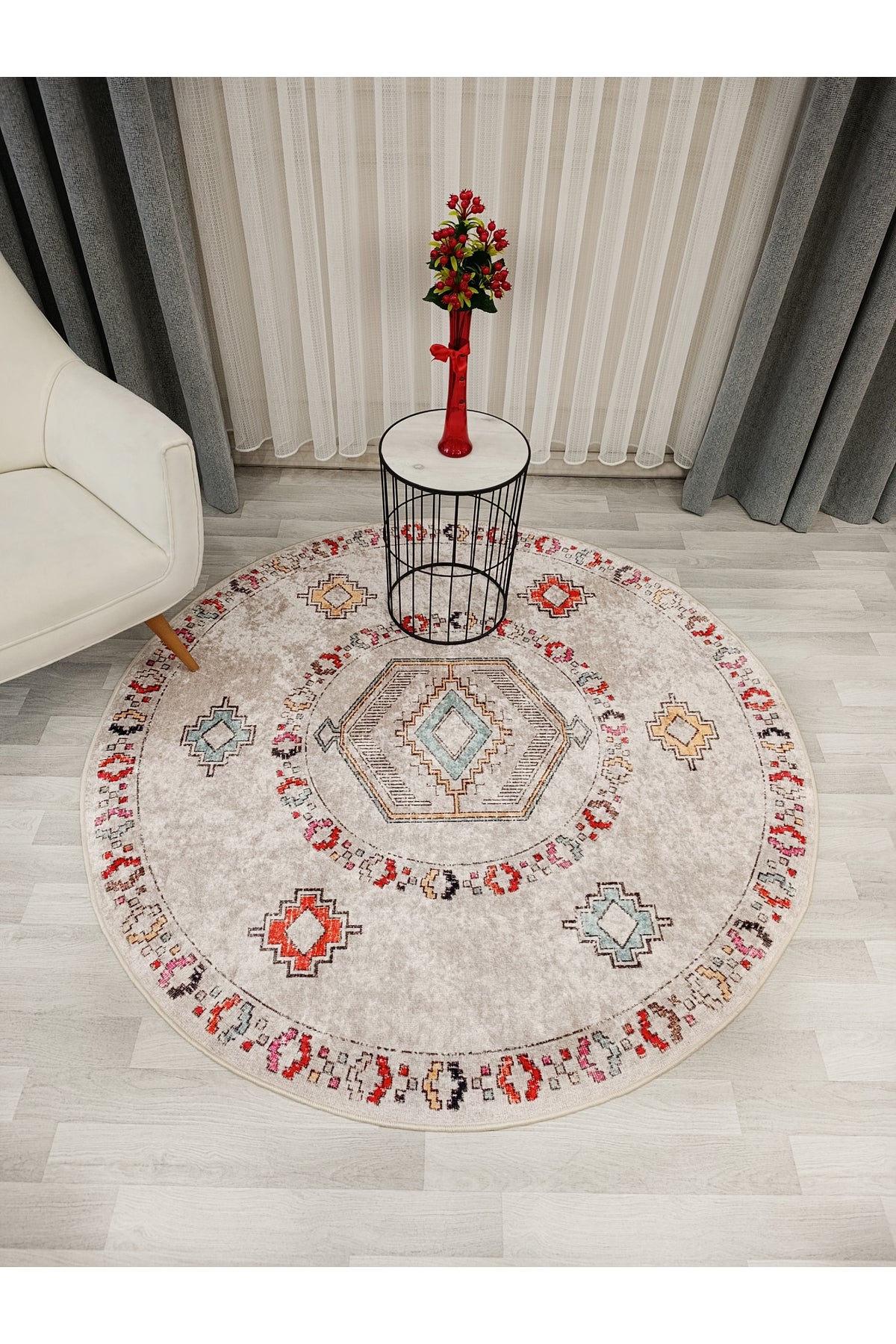 BEIGE Ethnic Kilim Pattern Non-Slip Base Rug