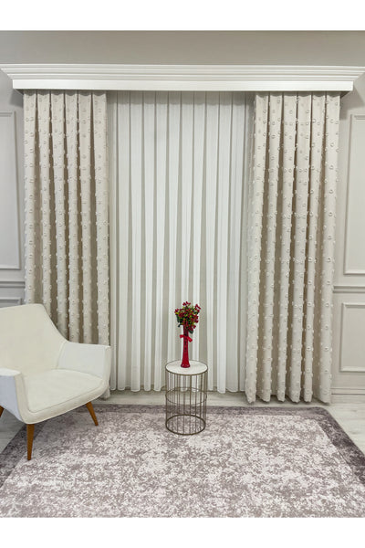 Blue Children's Room Pompom Puffy Blackout Curtain 1/3 Dense Pleating