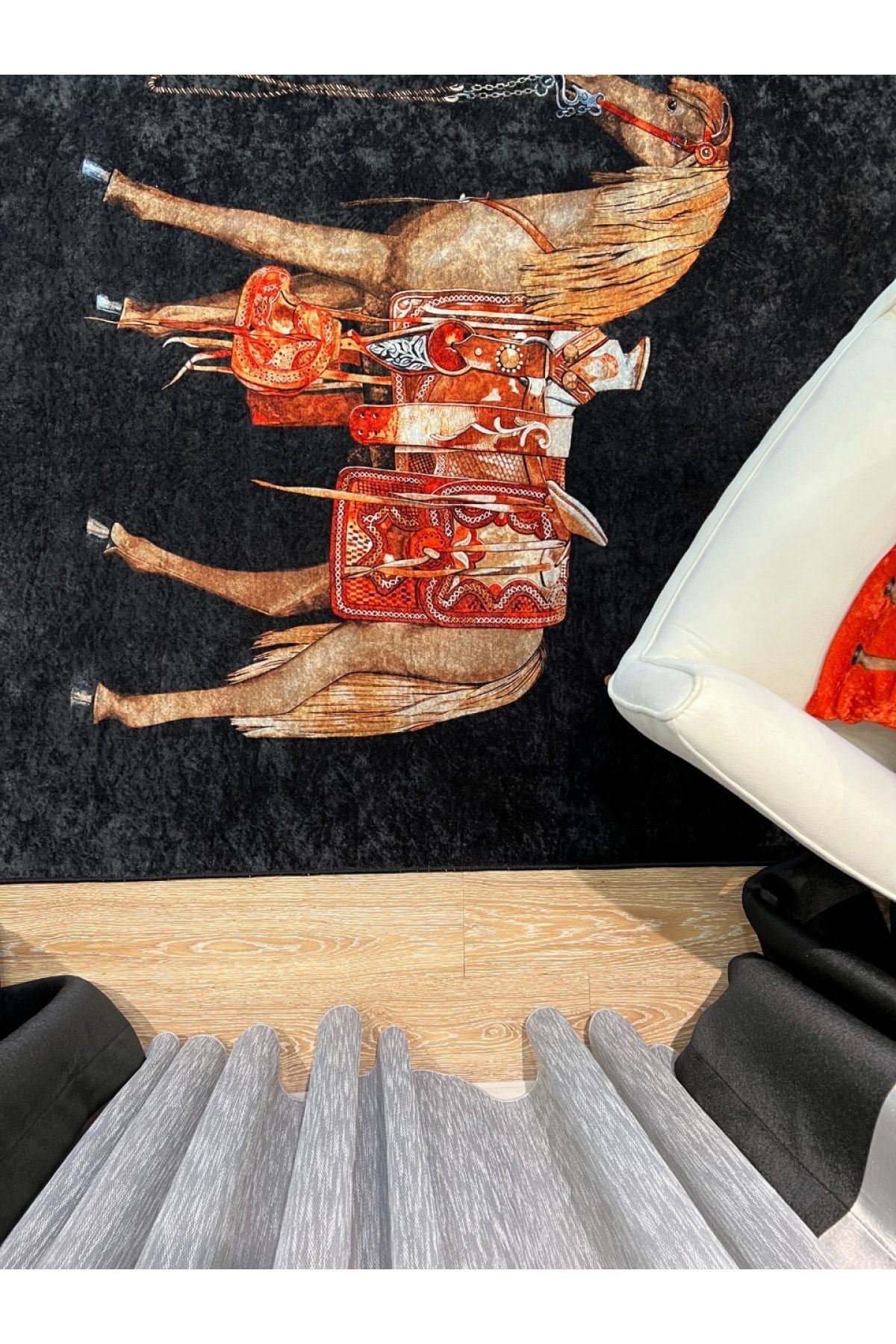 Horse Pattern Latex-Backed Round Rug