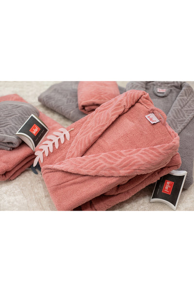 6-Piece Gray - Salmon Family Bathrobe Set
