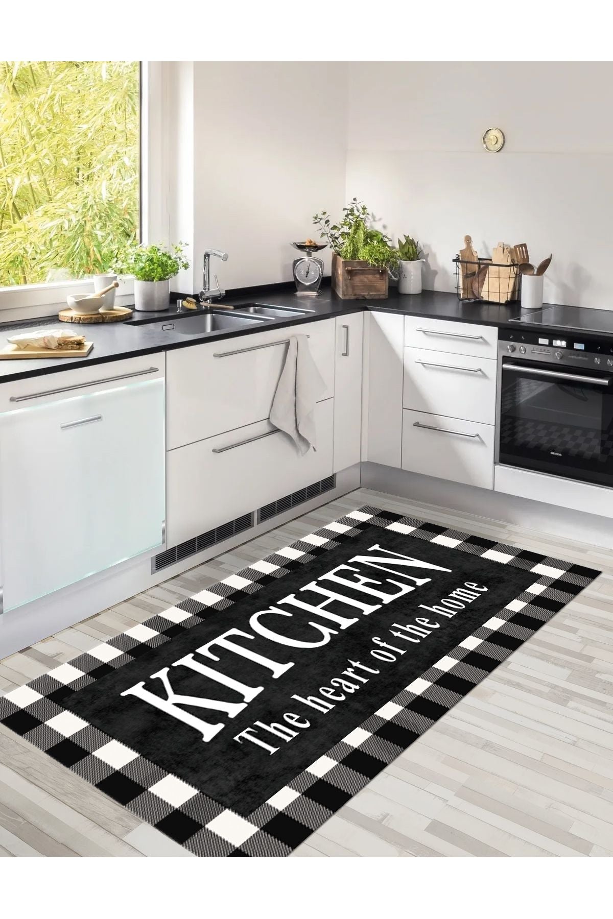 Beige Black Kitchen Latex Leather Base Kitchen Rug