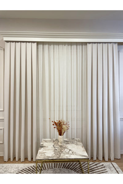 Heathered Milky Brown Linen-Look 1/3 Dense Pleated Blackout Curtain