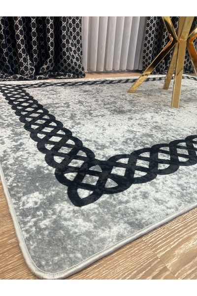 Chain Patterned Gray - Black Decorative Rug