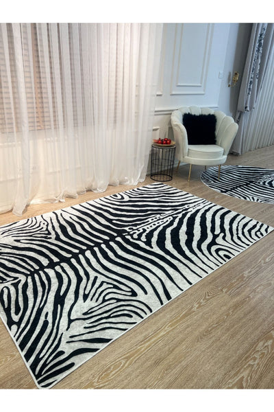 Zebra Print Round Black - Gray Decorative Rug