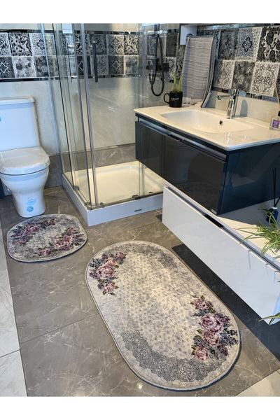 Lizbon Model 2-Piece Latex Base Bathroom Mat Set (60x100 - 60x50)