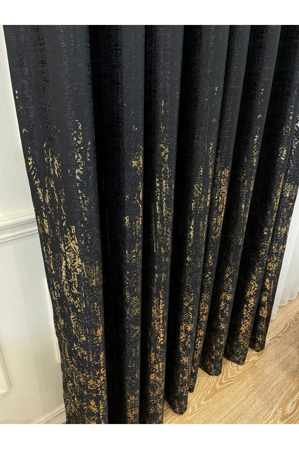 Jacquard Ground Foil Print 1/3 Dense Pleat Blackout Curtain - Beige - Gold Foil