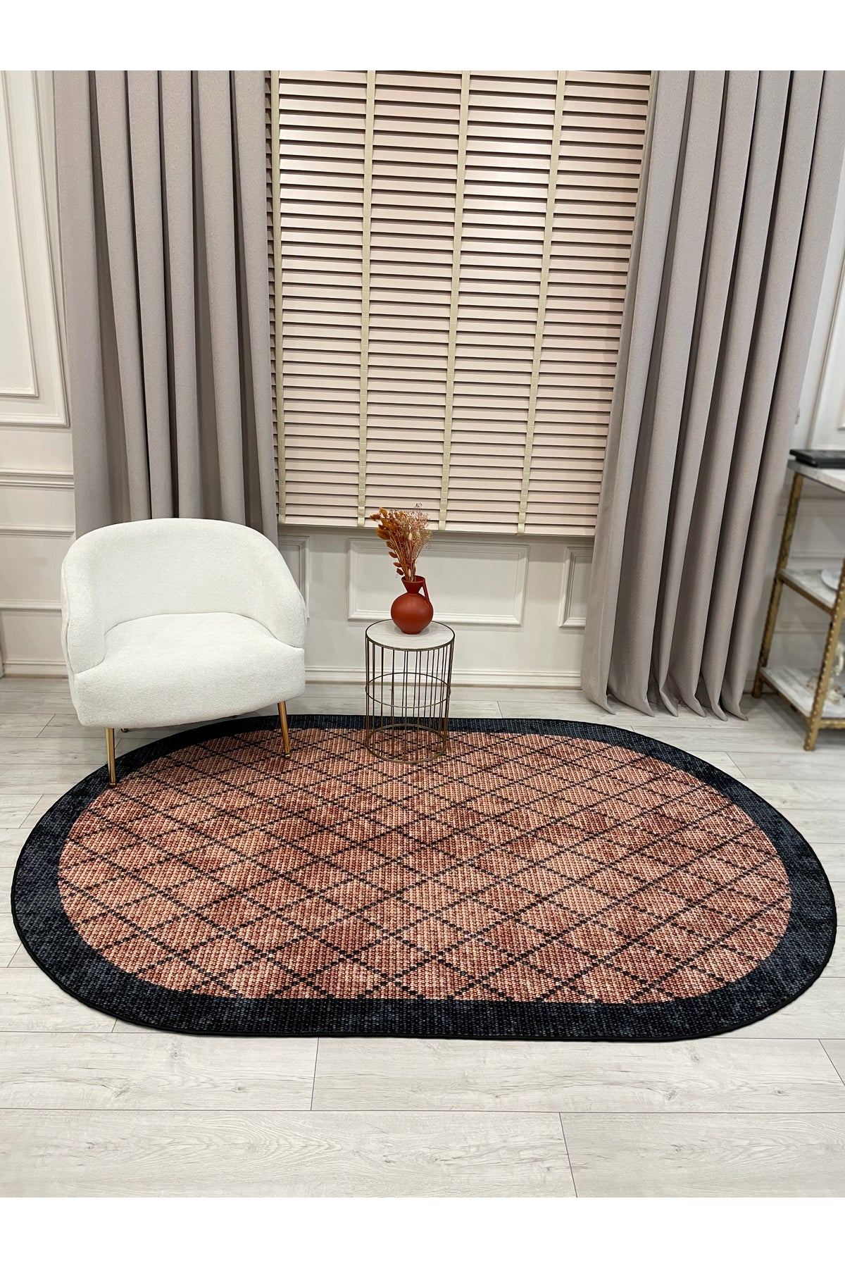 GREEN-BROWN Jute Sisal Look Bordered Non-Slip Base Runner Rug