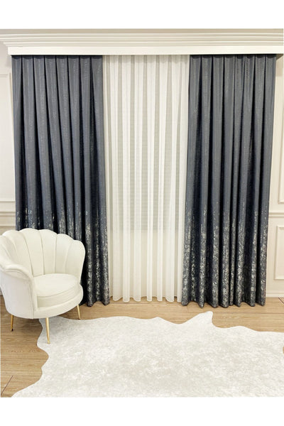 Jacquard Ground Foil Print 1/3 Dense Pleat Blackout Curtain - Beige - Gold Foil