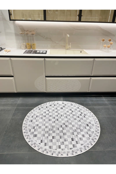 Gray Mackenzie-Style Plaid Latex Base Runner Rug