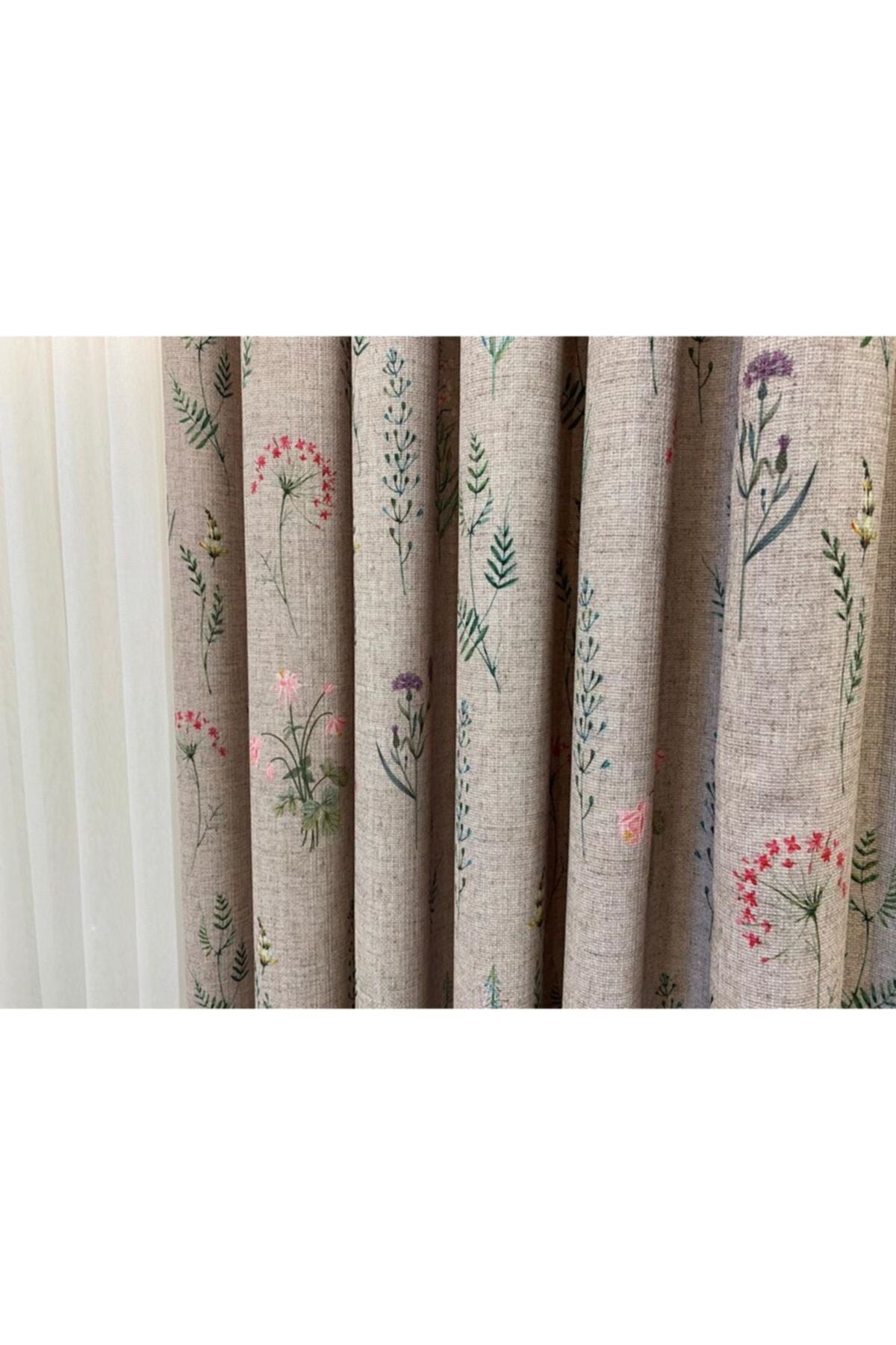 Country Collection 1/3 Dense Pleated Linen-Look Floral Blackout Curtain