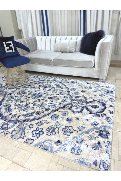 Etnik Desen Saçaksız Lateks Deri Taban Modern Halı
