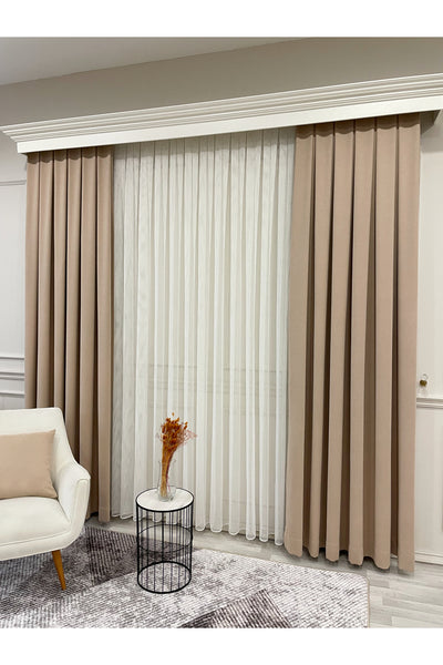 CAMEL Color 1/3 DENSE PLEAT Honeycomb Weave Soft Panama Blackout Curtain