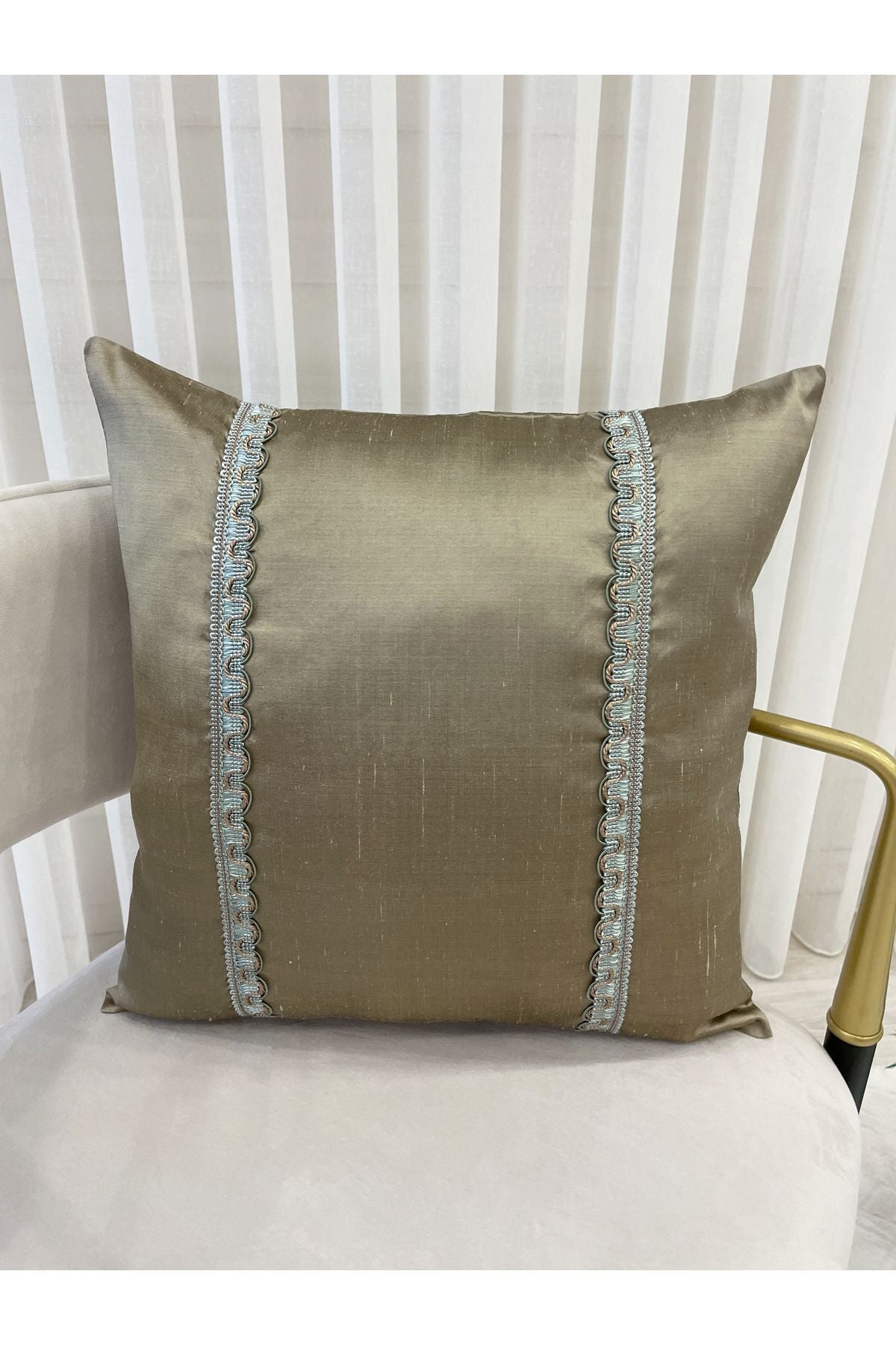 Imported Silk Cushion Pillow Cover with Cord (45x45) (Gold Color)