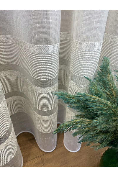 Modern Shantung Banded 1/3 Dense Pleat - Ecru/Gray Sheer Curtain