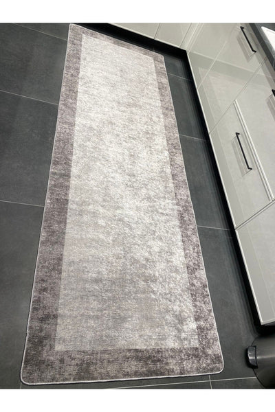 Geometric Striped Latex Leather Backing Fringeless Kitchen Rug - Gray-Black