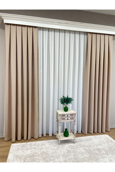 Stone Grey 1/3 Tight Pleat Linen-Look Blackout Curtain