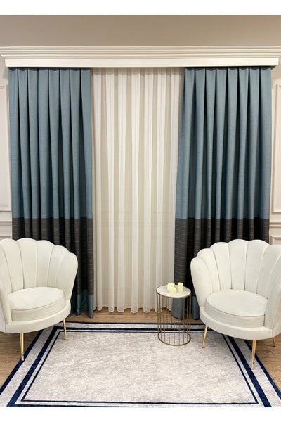 Jacquard 1/3 Dense Pleat Striped Modern Panel Print Blackout Curtain - Light Gray