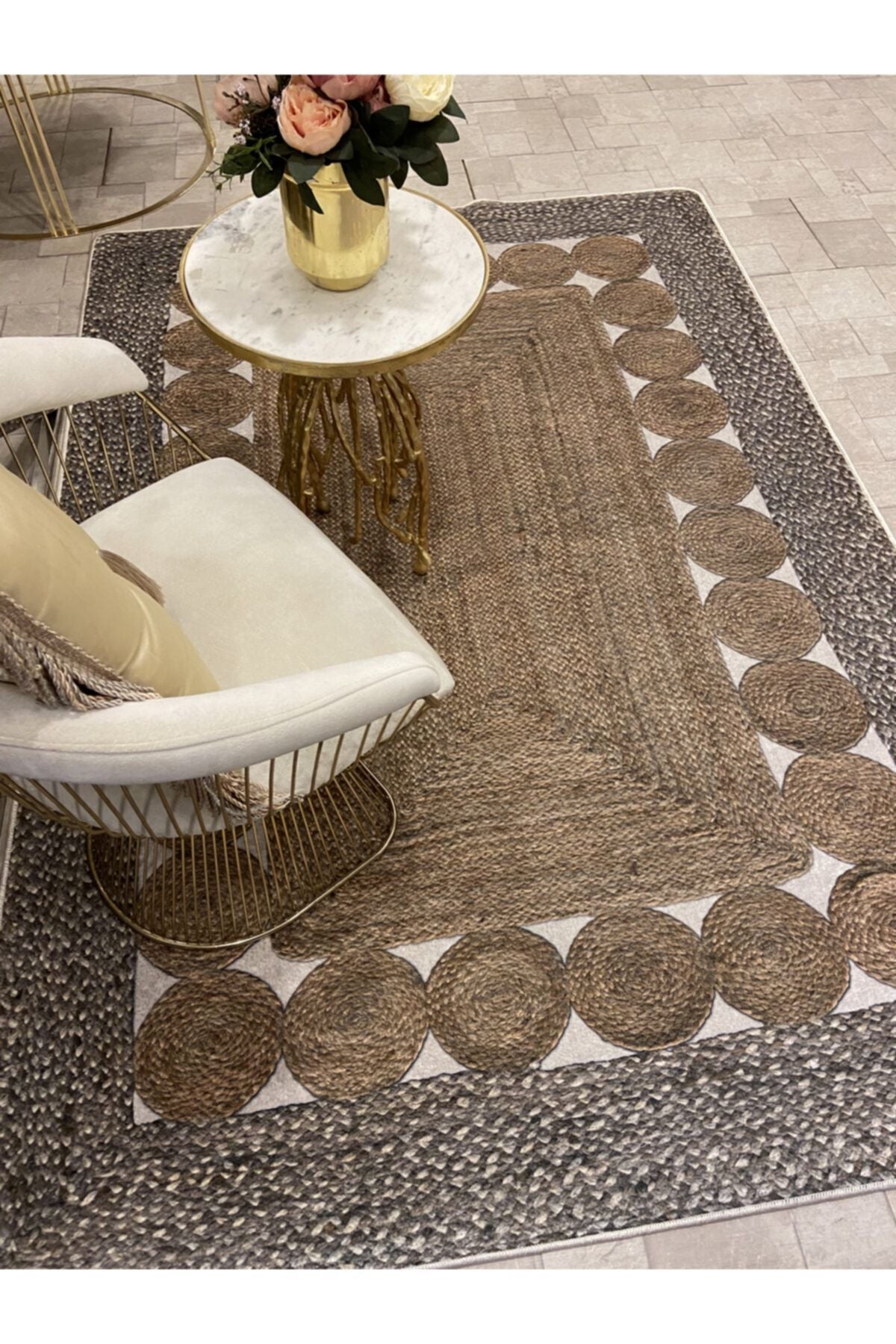 Jute Sisal Look 3D Colorful Latex Leather Base Waterproof Stain-Resistant Rug