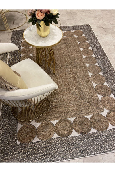 Jute Sisal Look 3D Colorful Latex Leather Base Waterproof Stain-Resistant Rug