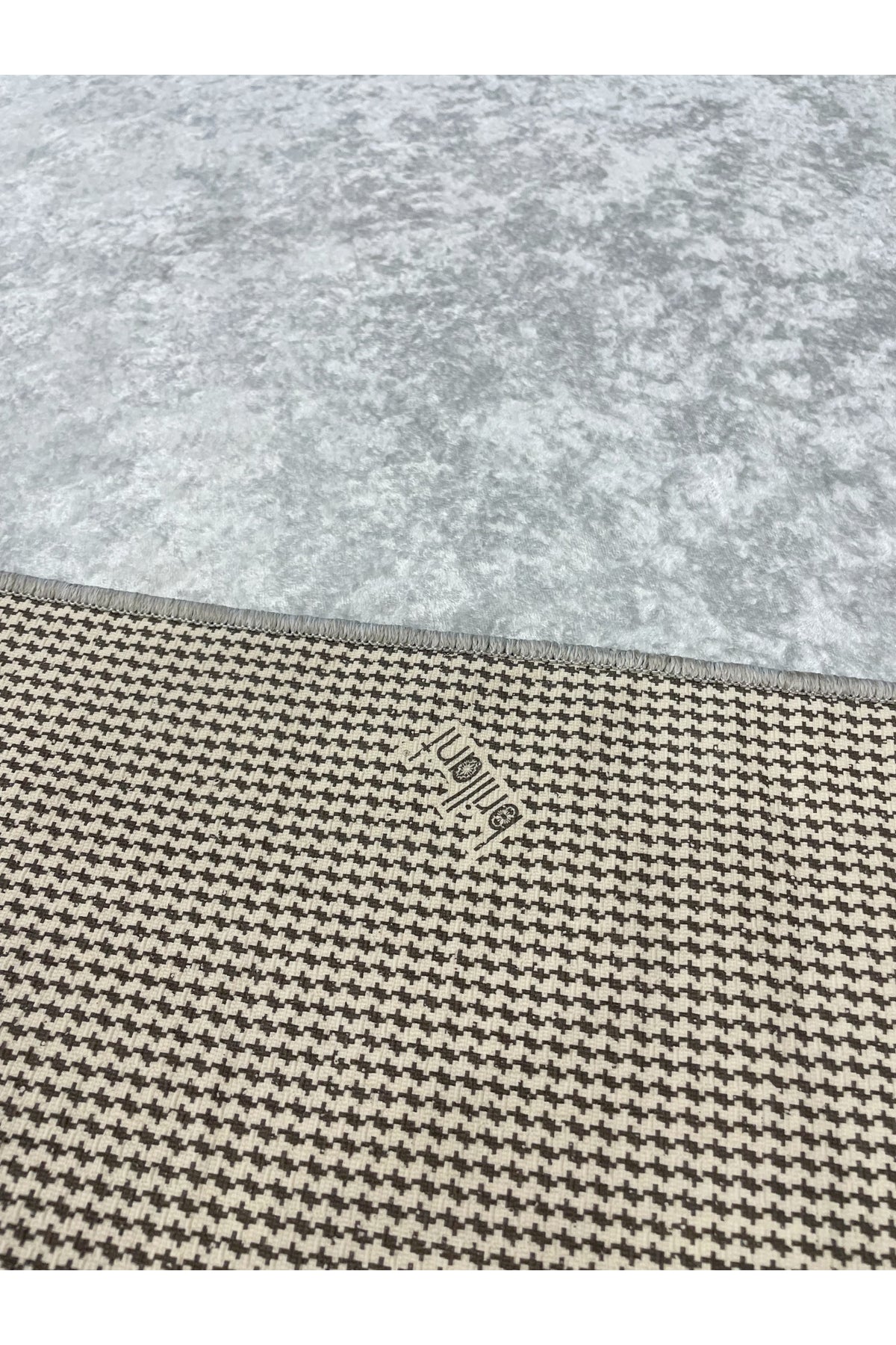 Light Gray Bordered Pattern Latex Leather-Backed Rug