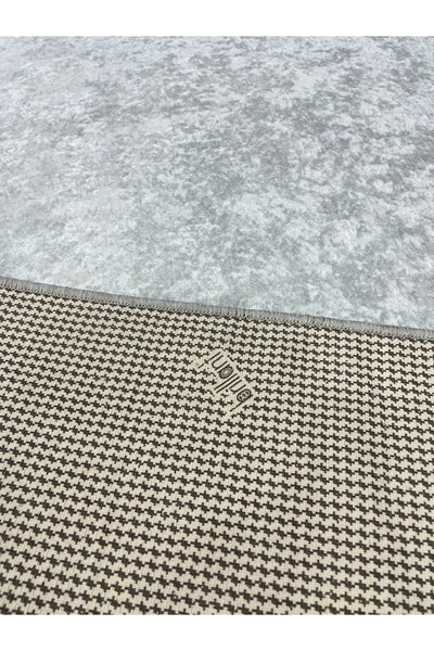 Light Gray Bordered Pattern Latex Leather-Backed Rug