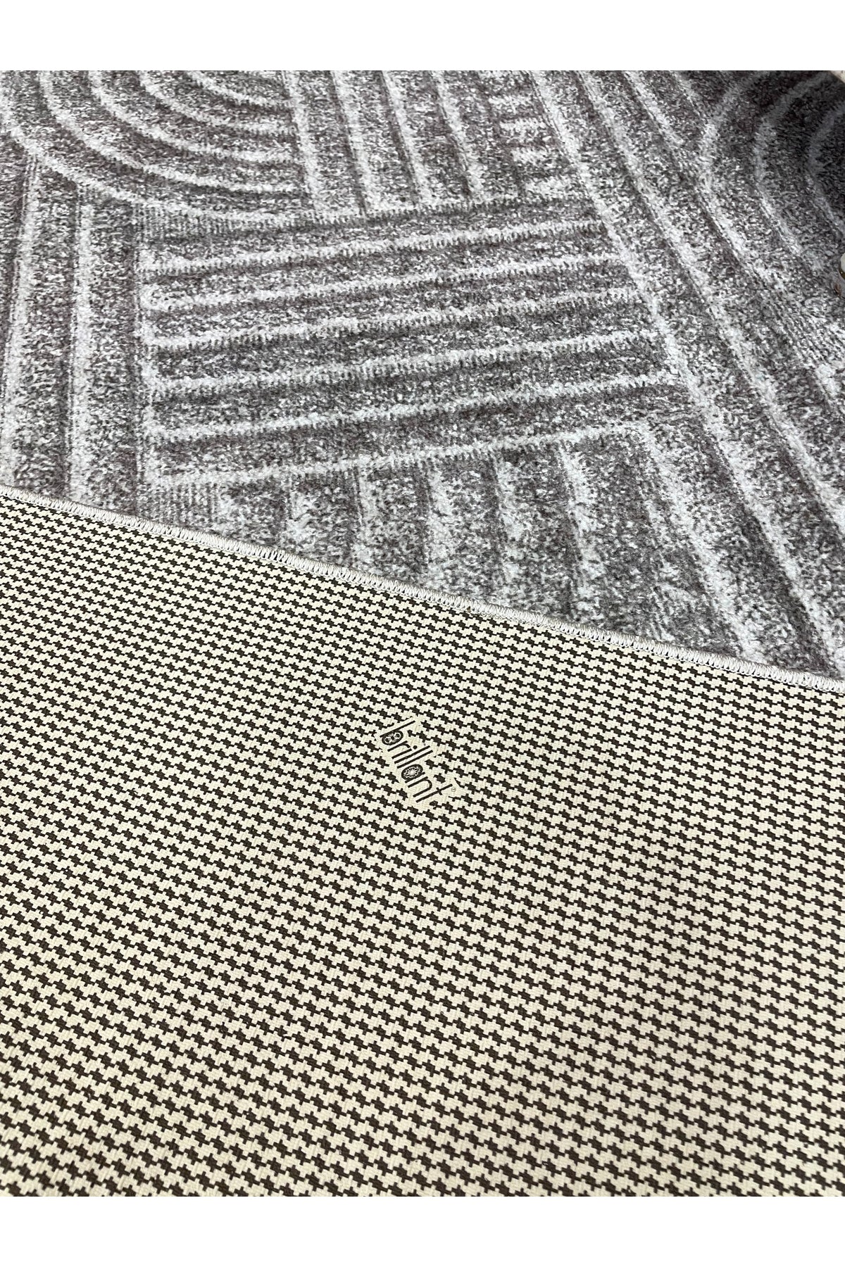 Beige Embossed Look Latex Leather Base Rug