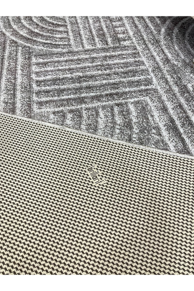 Beige Embossed Look Latex Leather Base Rug